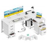 $120 Coleshome L Shaped Computer Desk with 6 Drawe