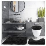 $36 3 Piece Thicken 0.4' Bath Mat Set, Black Bathr