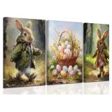 $41 3 Pcs Easter Bunny Canvas Wall Art Cute Nurser