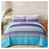 $36 Xruibed Boho Quilt Set Queen,Purple Teal Bohem