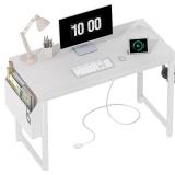 $87 Lufeiya White Computer Desk with Power Outlet,