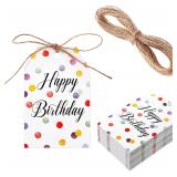 $6 100Pcs Happy Birthday Gift Tags with String, Bi