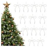 $16 12 Pcs Pearl Bow Christmas Tree Ornaments, Whi