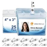 $12 Clear Horizontal 4x3 Name Tag Holders 25 Pack