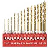 $9 Hex Shank Drill Bit Set, 13Pcs HSS Titanium Twi