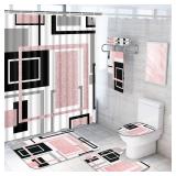 $30 Likiyol 7 Piece Pink Geometric Shower Curtain