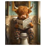 $36 KFYMP Funny Highland Cow Bathroom Art   Toilet