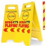 $25 2 Pack GREEN Kid Playing Caution Sign - Childr
