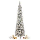 $86 6FT Prelit Pencil Christmas Tree, Snow Flocked