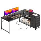 $120 53' L Shaped Desk with Power Outlets & USB-C