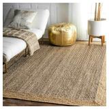 $25 Handmade Jute Rug Grey with Beige Border Recta