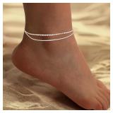 Ankle Bracelets for Women, 14K Silver Plated Water
