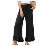 $33 XL-EVALESS Womens Wide Leg Ruffle Hem Palazzo