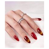$6 Almond Press On Nails Medium - Red French Cat's