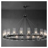$596 60 Inch Black Wagon Wheel Chandelier with Gla