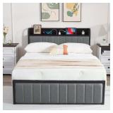 $150 VECELO Full Size Bed Frame with Charging Stat