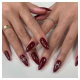 $8 Wine Red Press on Nails Medium Almond Fake Glos