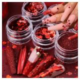 $7 6 Boxes Red Heart Nail Art Glitter Sequins Red
