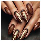 24Pcs Brown Press on Nails Medium Length Almond Fa