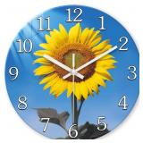 $24 XFM Sunflower Glass Wall Clock 12 Inch Blue Ye