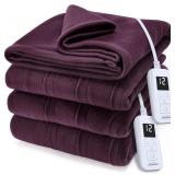 $86 Sunbeam Royal Ultra Fleece Heated Blanket Burg