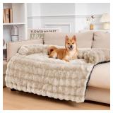 $85 FUNNY FUZZY Dog Couch Bed, Calming Luxurious L
