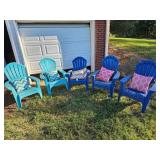 Five Plastic Adirondack Chairs w/ Pillows