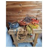 Assorted Extension Cords And Chain