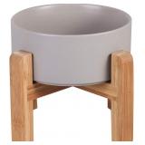 Ceramic Elevated Raised Cat Bowl with Wood...
