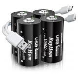 USB Rechargeable Lithium D Cell Batteries - 4...