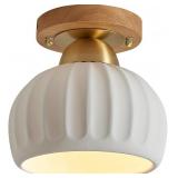 $62 Ceramic Wood Brass Semi Flush Mount Ceiling...