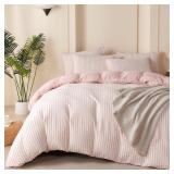 $59 Pink Comforter Set Queen Size Striped 100%...