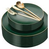 $63 I00000 150Pcs Green Plastic Plates with...