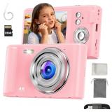 $27 Digital Camera 4K for Kids: 48MP Pink...