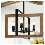 $74 17' Farmhouse Real Wood Chandelier, No...