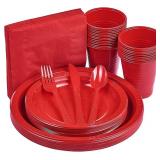 $35 175 PCS Red Plastic Dinnerware Set Includes...