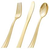 $61 bUCLA 600 Pieces Gold Plastic Silverware -...