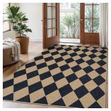 $90 Lahome Checkered Easy Jute 5x7 Area Rugs,...