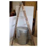 Wooden Step Ladder, Galv. Trash Can