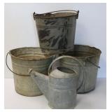 3 Galv. Buckets & Watering Can