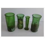 3 Green Flower Vases