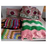 3 Trays of Crocheted Blankets & Lap Robes