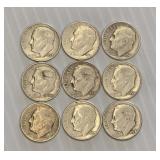 (9) 1954 United States Roosevelt Dimes