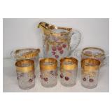 Cherry Pattern Water Set, Sugar & Creamer