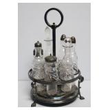 Etched Glass Caster Set on Silverplate Tray