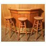 Bar with 3 Stools & Brass Foot Rail