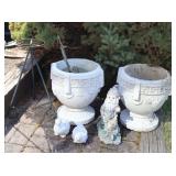 Pair of Concrete Planters & Yard Decor