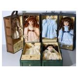 Porcelain Dolls in Wooden Storage Boxes