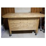 Wooden Work Bench on Wheels