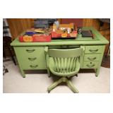 Painted Office Desk w/ Contents